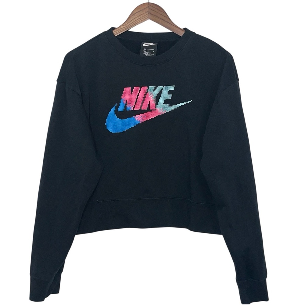 Black Nike Sweatshirt Multicolor Logo Cropped Size L